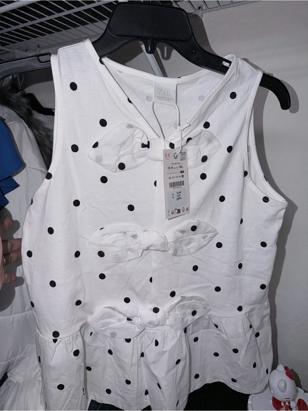 Zara White Sleeveless Polka Dot Tank with Front Bows